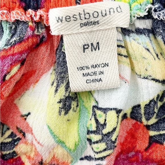 Westbound Petites PM Off Shoulder Floral Tropical Boho Peasant Blouse Top FLAW - Picture 5 of 9
